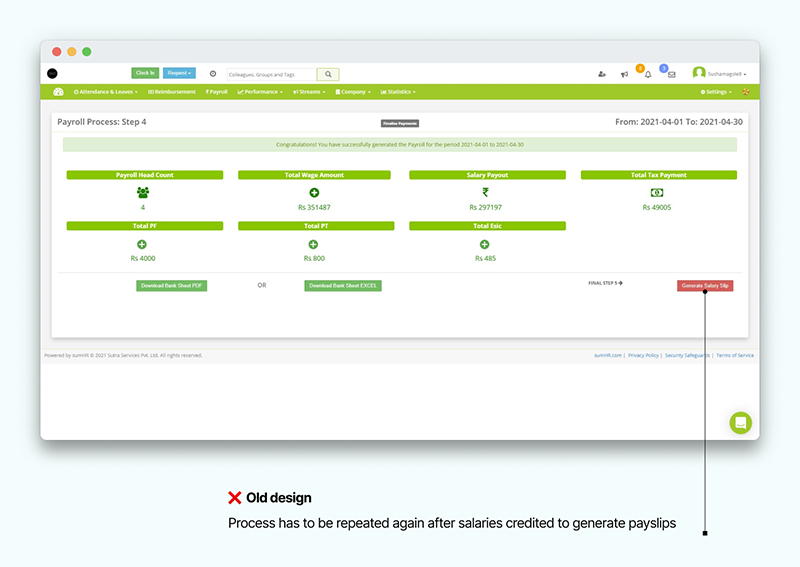 Process requires to be repeated to generate salary slip