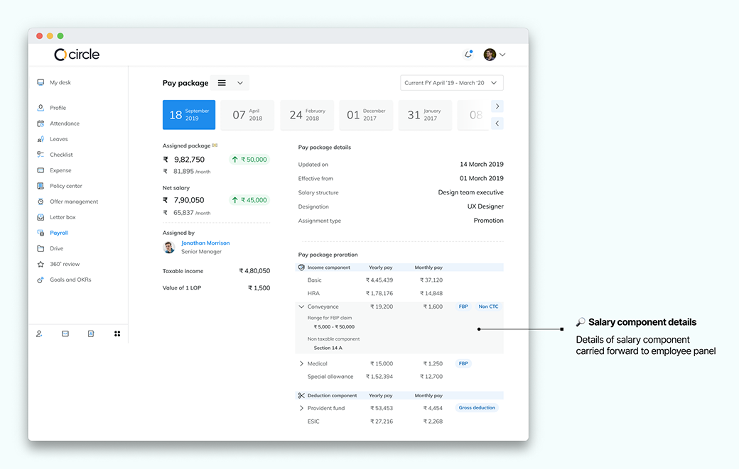 Pay package breakdown details, concept design