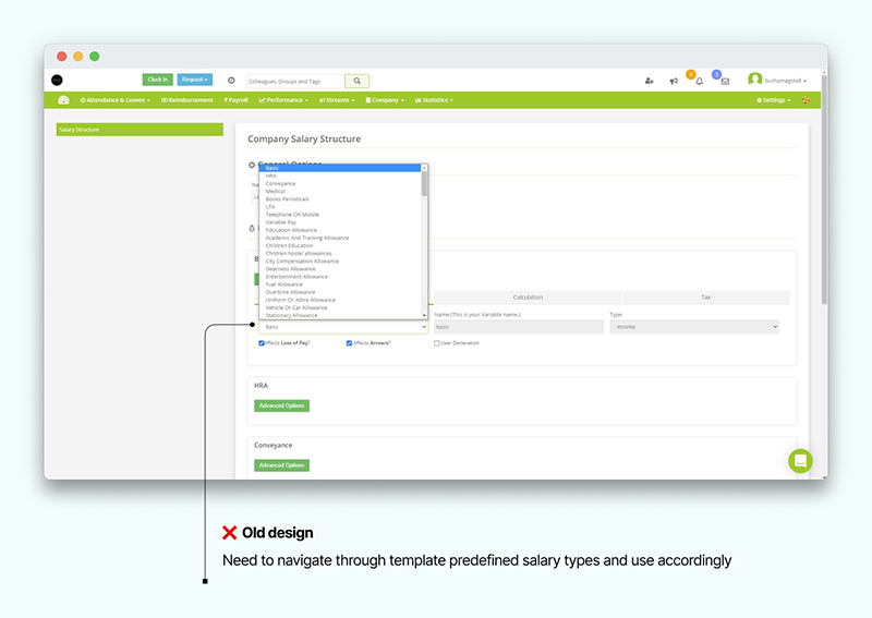 Need to navigate through template salary types