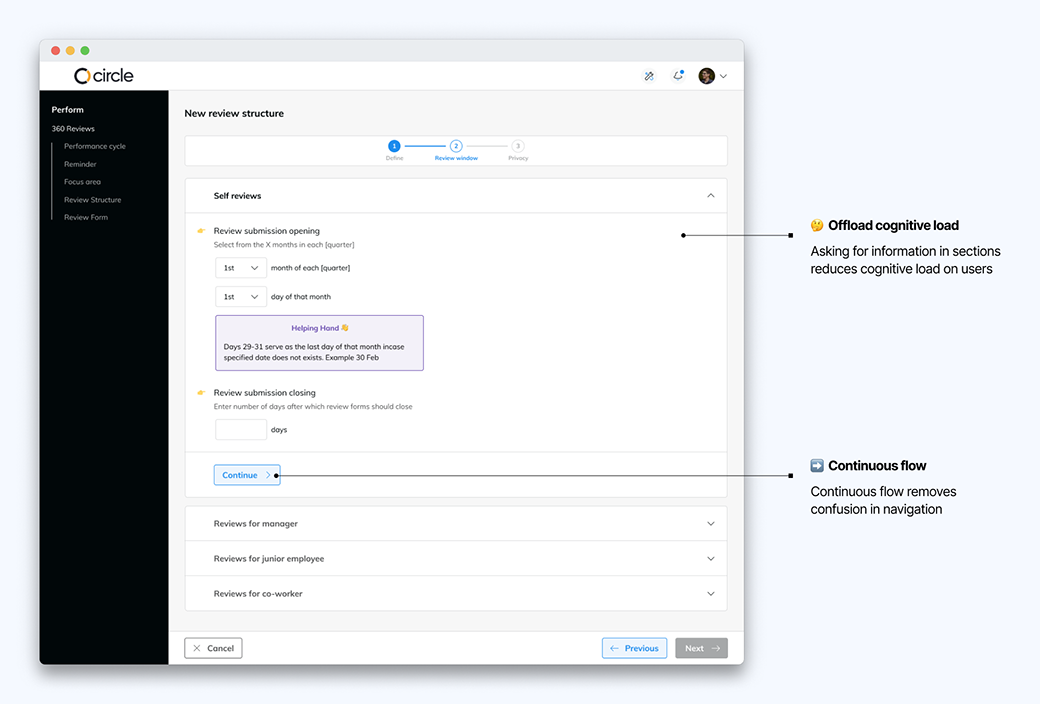 Review window configuration